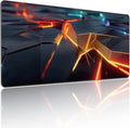 Large Gaming Mouse Pad, Abstract Geometric Orange and Blue Pattern, Extended 35.4 x 15.7 Inches, Non-Slip Rubber Base, Stitched Edges, XXL Desk Mat by YUANSM