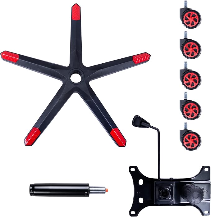 Frassie 28" Gaming Chair Base Replacement Set with Plate, Cylinder, Wheels | Heavy Duty Nylon Gamer Chair Base Replace Kit with 5 Casters Red - Image 6