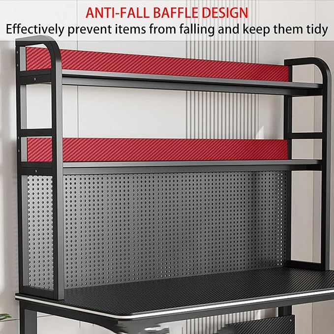 Gaming Desk, Bookshelf Desk, Home Office Computer Desk with Hutch, Gaming Desk with Pegboard, Home Desk with Built-in Bookshelf Combination, for Workspace and Study - Image 3