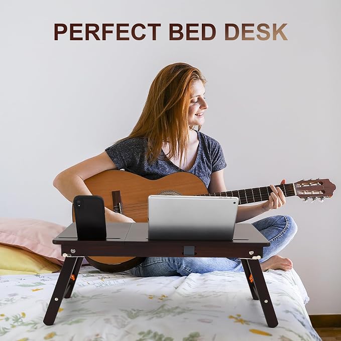 Nnewvante Laptop Desk, Height & Angle Adjustable Lap Desk, Black Walnut - Image 7