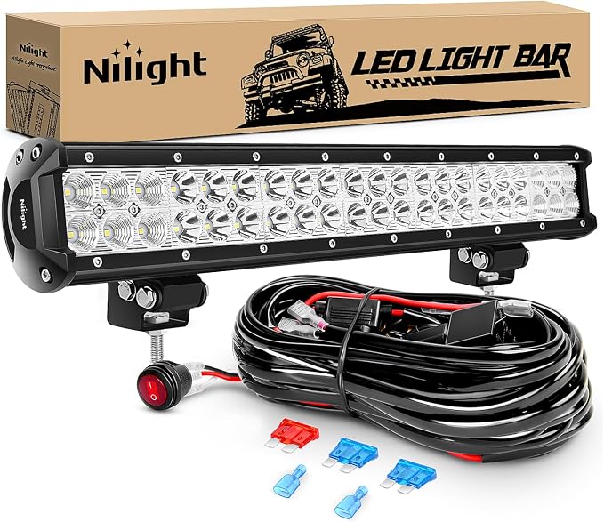 Nilight - ZH006 LED Light Bar 20 Inch 126W Spot Flood Combo Led Off Road Lights with 16AWG Wiring Harness Kit-One Lead, 2 Years Warranty by Nilight