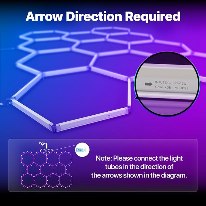 HYPERLITE Hexagon Garage Lights: Gen IV-11 Grid RGB Hexagon LED Lights with Music Sync Mode, App & Remote Control, Multi-Color Honeycomb Light for Gaming Room, Gym, Garage - Image 2