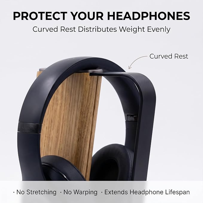 Headphone Stand Desk Cute, No Assembly, Light Brown | Weighted Base Headset Holder for AirPods Max Sony Bose Beats Sennheiser, Stable Gaming & Studio Earphone Rack, - Image 8