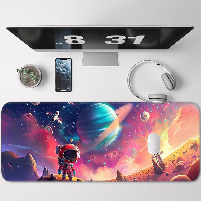 Gaming Mouse Pad, Non-Slip Rubber Band Stitched Edge, Astronaut Planet Space, Suitable for Home, Gaming, Office, 31.5x11.8 Inch Anime Mouse Pad - Image 2