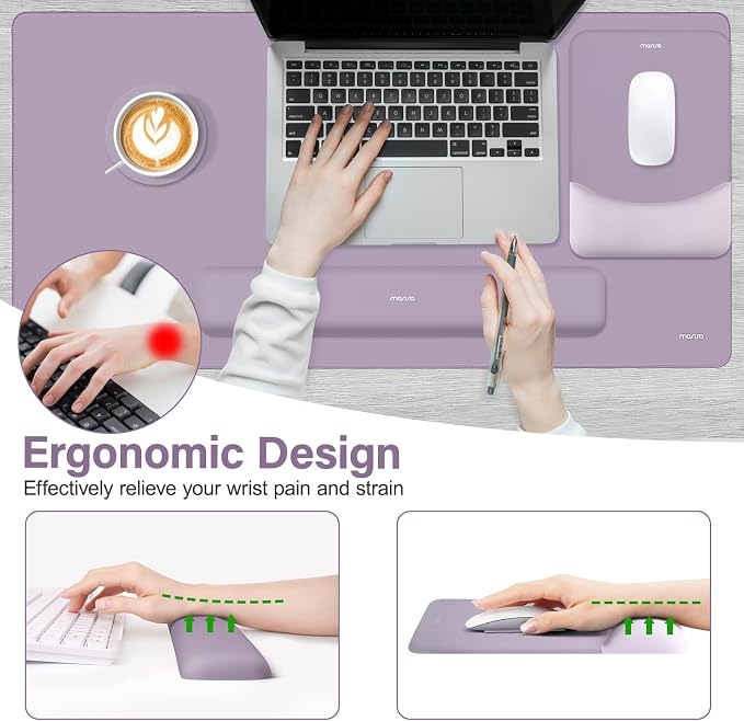 MOSISO Keyboard Mouse Pad Set, Large Gaming Mouse Pad&Keyboard Wrist Rest | Rectangular Mousepad with Wrist Rest&Coaster, Ergonomic Non-Slip&Easy Typing Pad with Curved Silicone Lining, Purple - Image 3