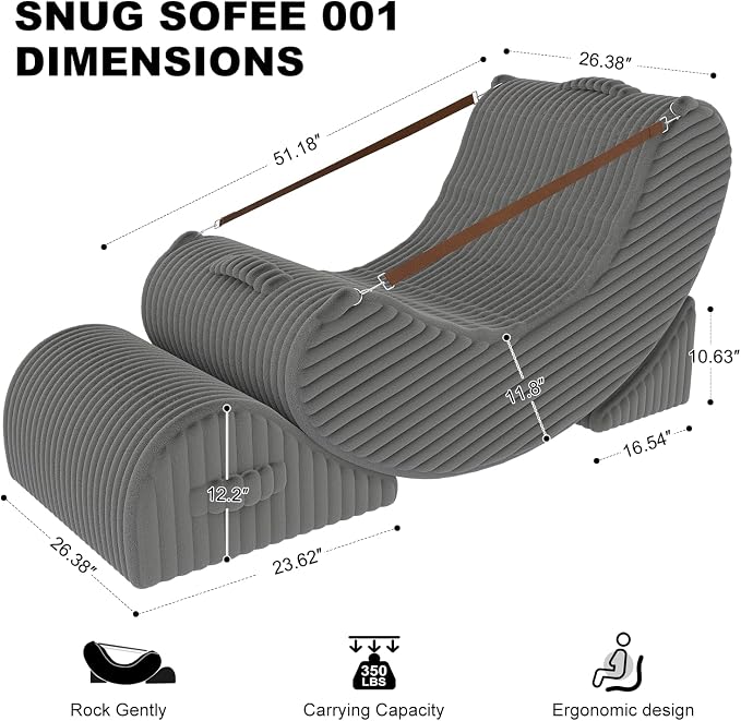Quiet Rocking Chair, 3-in-1 Adjustable Boneless Floor Recliner for Adults | Zero Gravity Comfort as a Rocker, Chaise Lounger or Floor Seat, with Faux Fur Washable Cover for Reading, Nursing or Gaming - Image 2