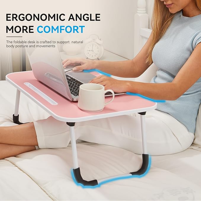 BUYIFY Folding Lap Desk, 23 Inch Portable Wood Blue Laptop Bed Desk Lap Desk with Cup Holder, for Working Reading Writing, Eating, Watching Movies for Bed Sofa Couch Floor-Pink 02 - Image 5