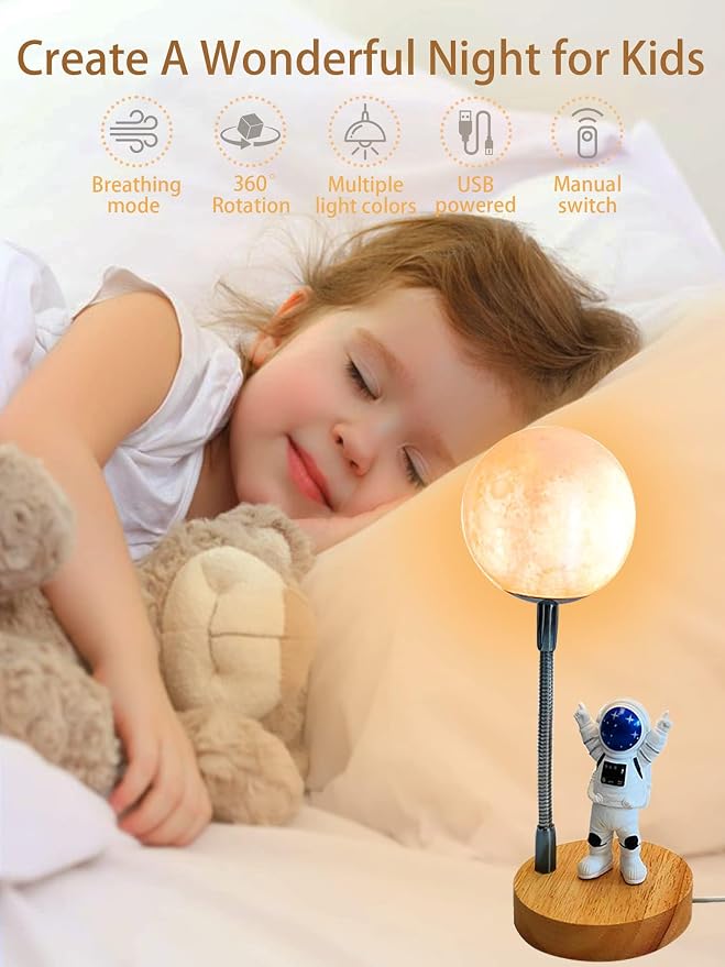 Moon Lamp for Kids, Space Buddy Lights with 7 Color, Astronaut Night Light - Image 2