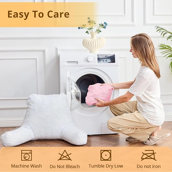 Sasttie Reading Pillow for Bed, Back Pillow for Sitting Up, Pink - Image 8