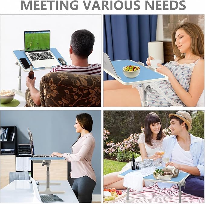 Laptop Desk for Bed, Height & Angle Adjustable Lap Desk with USB Cooling Fan, LED Light and USB Ports, Foldable Portable Laptop Table for Couch, Sofa, Floor, Reading, Writing (Blue) - Image 5