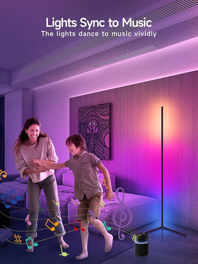 Tyute Floor Lamp, RGB LED Corner Lamp with Music Sync, Smart App and Remote Control Color Changing Ambience Light, 16 Million Colors Standing Lamp for Bedroom Living Room Gaming Room (2pcs) - Image 4
