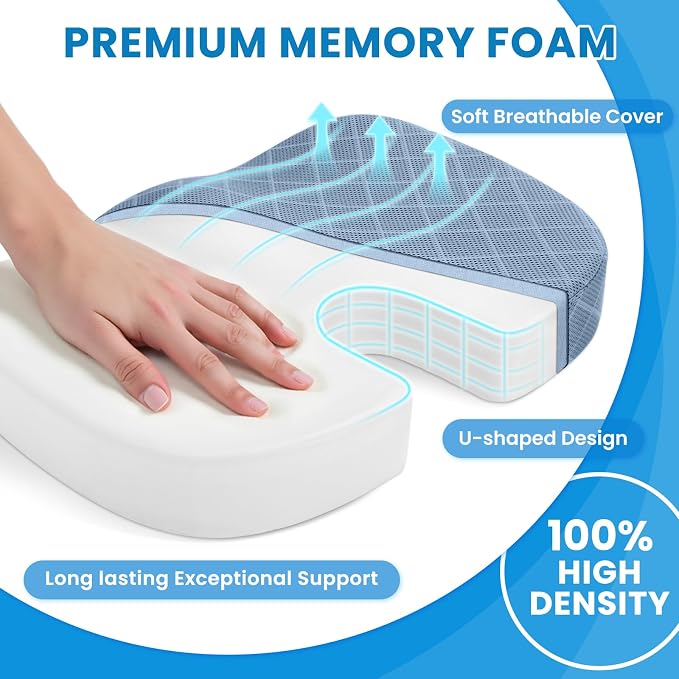 TushGuard Memory Foam Office Chair Seat Cushion - Light Blue, X-Large | for Car Seat, Airplane, Desk Chair - Sciatica & Hip & Coccyx Pain Relief Cushion for Long Sitting Office Workers, Car Drivers - Image 3