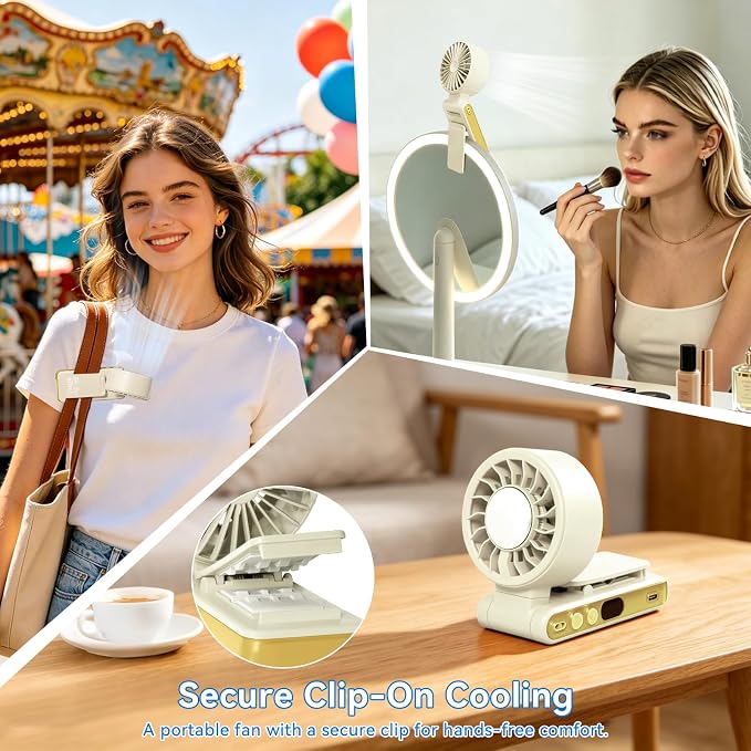 Handheld Portable Turbo Fan with Ice Cooling,5 Speed Rechargeable LED Display Foldable Hand Held Personal Clip/Neck/Waist Fan,180°& 360° Adjustable,Pocket Mini Fan for Outdoor/Home/Office (Khaki) - Image 4