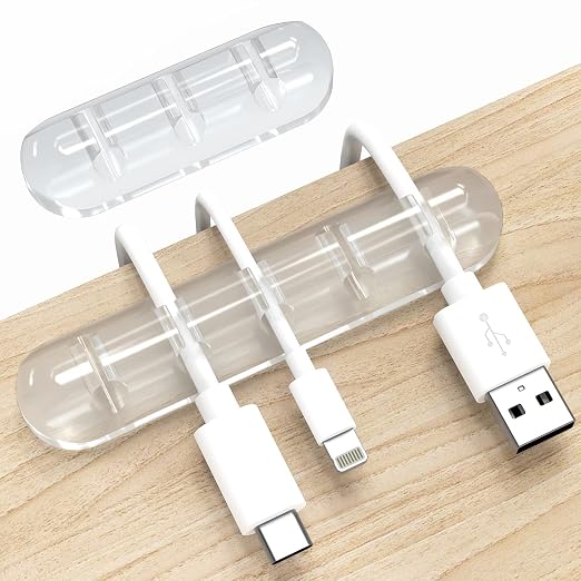 INCHOR Cord Organizer, Clear Cable Clips Cable Management, Cable Organizers USB Cable Holder Wire Organizer Cord Clips, 2 Packs Cord Holder for Desk Car Home and Office (5, 3 Slots) by INCHOR