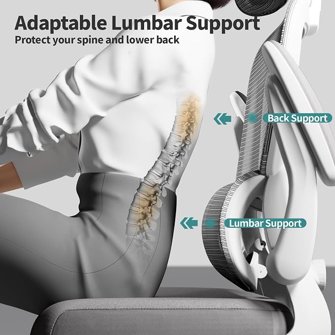 TRALT Office Chair Ergonomic Desk Chair - Gaming Chair with Lumbar Support | 330 LBS Home Office Desk Chairs with Headrest, Reading Chair with Flip-up Armrests, Comfortable Computer Chairs (1, Grey) - Image 5