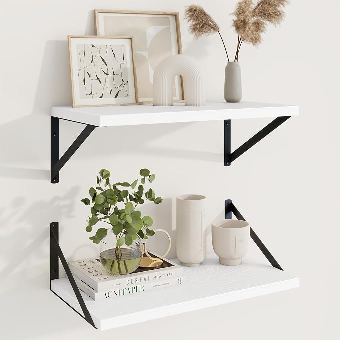 Axeman Deep Floating Shelves, 18'' x 10'' White Wall Shelves Set of 2 by Axeman