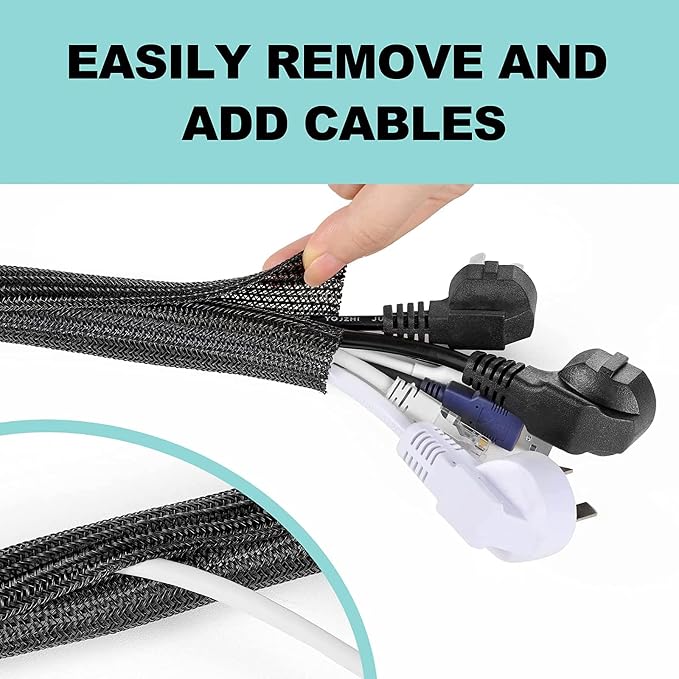 AGPTEK Cable Sleeve, 10ft - 1.5 inch Cable Management Cord Hider, Black - Image 3