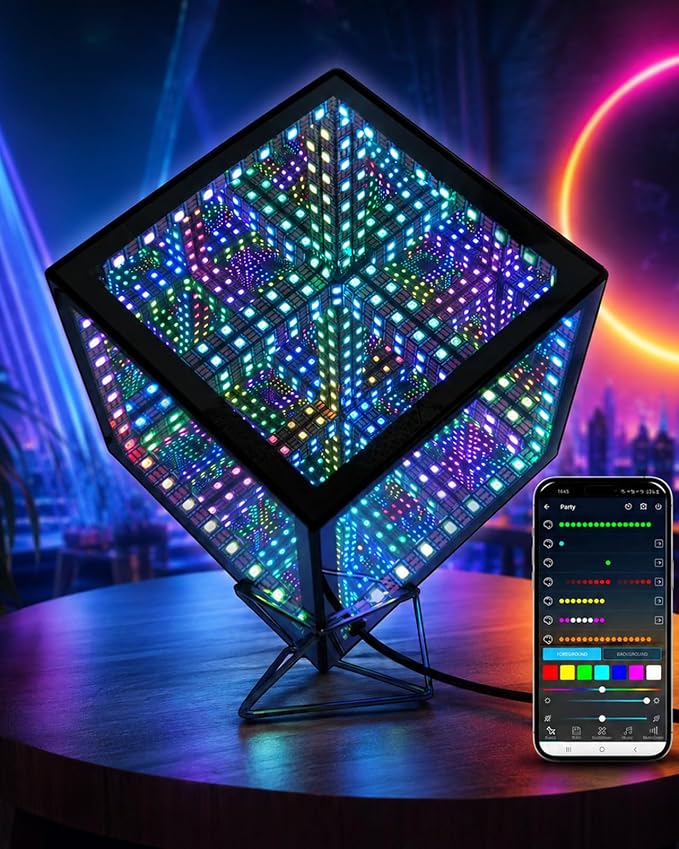 Infinity Mirror Hyper Cube LED Light, RGB Gaming Room Decor, 6 Inch by Tinyimi