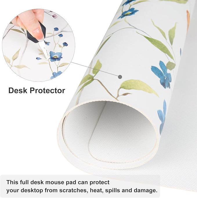 QiyI PU Leather Large Mouse Pad, 31.5" x 15.7", Watercolor Flowers | Desk Décor Accessories, Extended Size, Waterproof & Easy to Clean, Smooth Surface, Non Slip Desk Organization - Image 5