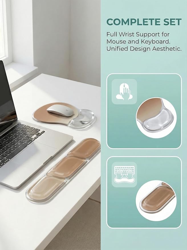 AUPET Ergonomic Gel Mouse Pad and Keyboard Wrist Rest Set, Crystal Gel Cushion Support, PU Base, Smooth Tracking Surface, Easy to Clean Desk Accessories for Office Home Laptop (Gradient Brown) - Image 2