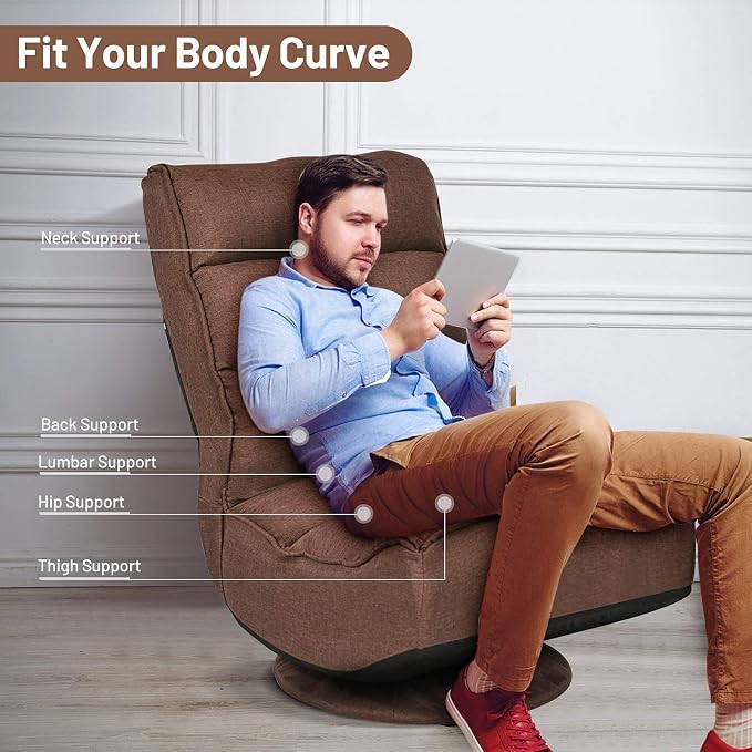 GIANTEX 360 Degree Swivel Gaming Chair, 6 Position Adjustable (Coffee) | Folding Floor Chair, 300lb Spring Support, Comfortable Padded Backrest, Lazy Sofa Chair Game Rocker for Teens Adults - Image 8
