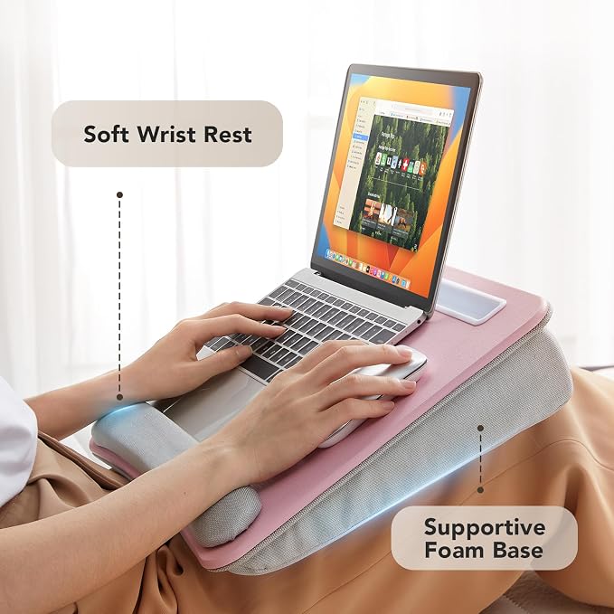 HUANUO Laptop Lap Desk with Cushion, Fit up to 15.6" Laptop, Pink - Image 4
