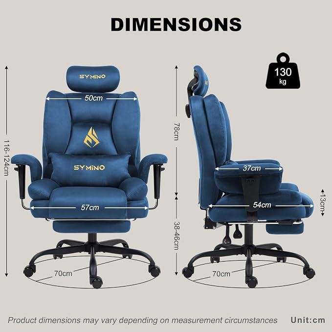 Symino Gaming Chair with Footrest, 2D Armrests Up/Down & Left/Right, Suede Fabric Ergonomic Office Chair, 150° Recline Computer Chair for Desk, Blue - Image 3