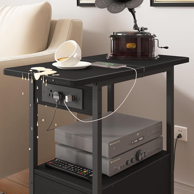 LIDYUK End Table with Charging Station, Narrow Side Table with Drawer - Image 7