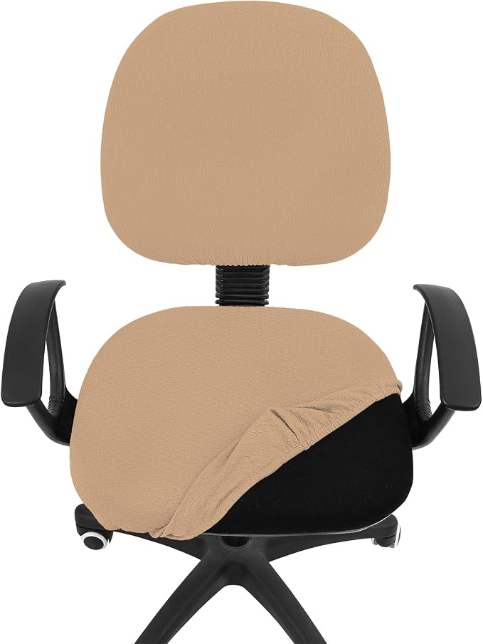 Smiry Office Computer Chair Covers for Desk Rotating Chair Protector | Stretch Jacquard Removable Washable Universal Slipcovers, Seat + Backrest Cover, Camel - Image 4