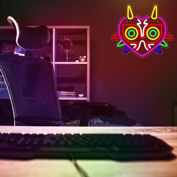 Majora's Mask Neon Sign, Zelda Gaming Neon Sign for Game Room Decor, Zelda Mask for Boys Room Decor & Gaming Wall Deocr, USB Powered Gamer Gifts for Boys, Teens and Zelda Fans - Image 4