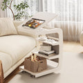 AQIMUELE Wooden C-Shaped End Table,Couch Desk with 2 Lockable Wheels,4-Tier Couch Table with Storage Bag,Small Rolling Side Table Tv Trays for Couch, Living Room,Bedroom (White) by AQIMUELE