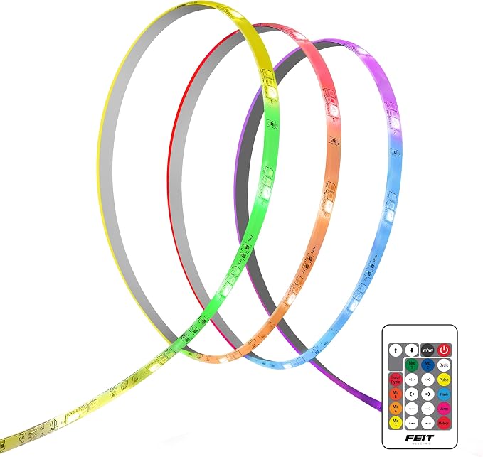 Feit Electric 100ft Chasing & Tunable White LED Tape Light, Dimmable, RGB Colors, Cuttable for Custom Fit, Slim 0.4-Inch Width, Indoor/Outdoor Plug-in Light Strip, Remote Controlled, TAPE1200/CHASE - Image 2