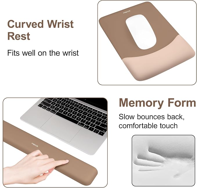 MOSISO Keyboard Mouse Pad Set, Large Gaming Mouse Pad&Keyboard Wrist Rest | Rectangular Mousepad with Wrist Rest&Coaster, Ergonomic Non-Slip&Easy Typing Pad with Curved Silicone Lining, Mocha - Image 5