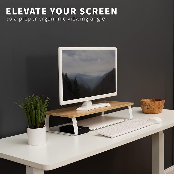 VIVO 24 inch Monitor Stand, Wood and Steel Desktop Riser, Screen, Keyboard, Laptop, Small TV, Ergonomic Desk and Tabletop Organizer, Light Wood, STAND-V000WM - Image 7