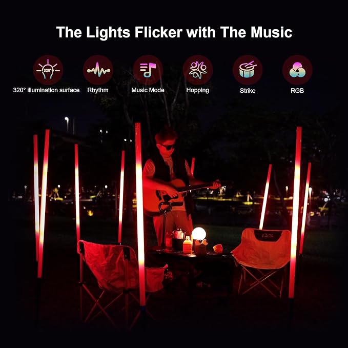4 Pack DJ Tube Lights 4ft Battery Powered Light Bar 120cm Handheld LED DJ Lights with Stand, Music Sync, 500 Vivid Effects, Portable Stick Lights for Concer Neon Parties Stage Lighting Photography - Image 6