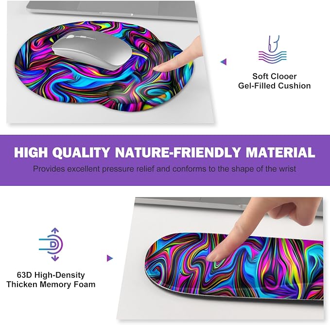 Gaming Mouse Pad, Large Desk Mat, Cute Desk Pad Protector, 4in1 XXL Mousepad + Keyboard Wrist Rest+Mouse Wrist Rest+Coaster Set with Ergonomic Desk Pad for Home Office Computer, Dazzling Bright Color - Image 5