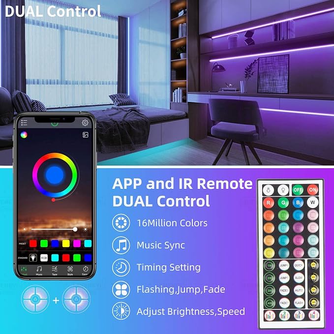 KSIPZE 200ft (2 Rolls of 100 ft) Led Strip Lights RGB Music Sync Color Changing Bluetooth Led Lights with Smart App Control Remote Led Lights for Bedroom Room Lighting Flexible Home Décor - Image 2