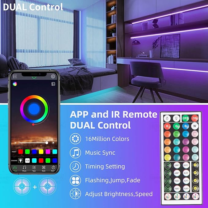 KSIPZE 100ft Led Strip Lights RGB Music Sync Color Changing Led Lights with Smart App Control Remote Led Lights for Bedroom Room Lighting Flexible Home Décor - Image 5