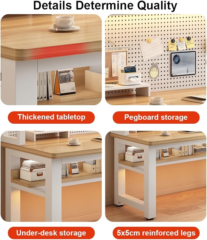 Writing Work Computer Desk with Pegboard,Gaming Desk with Bookshelf Combo,PC Gamer Workstation Desk,Wooden Desktop,for Home Office Work and Gaming(A2,63 L x 23.6" W(160x60cm)) - Image 3