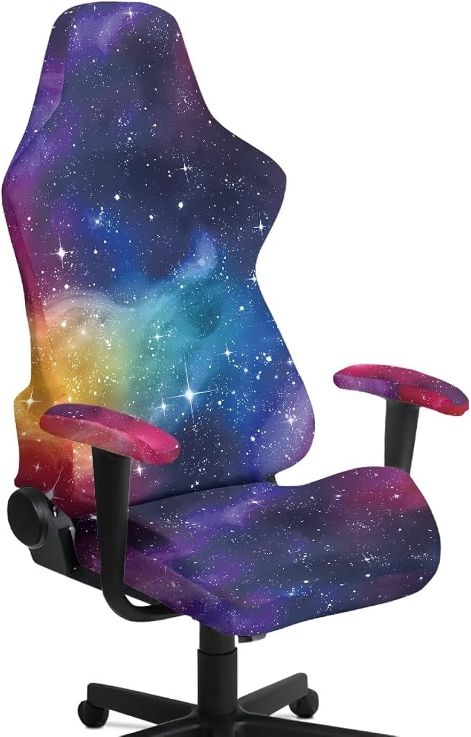 Colorful Galaxy Gaming Chair Cover Set of 4 Computer Game Chair Cover for Backrest, Seat Cushion and Armrest Slipcover Protectors for Home, Shop, Living Room, Office Desk by Merkmak