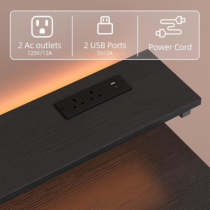 MUTUN Small Desk with Drawers, 31 Inch Computer Desk with Power Outlet & LED Light, Gaming Desk with Adjustable Monitor Stand & Pegboard, Modern PC Study Writing Table for Bedroom, Black - Image 7