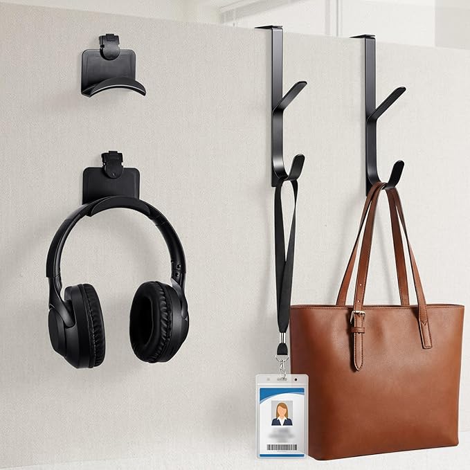 Geelin 4 Pcs Cubicle Accessories Set Include 2 Adjustable Double Cubicle Hooks 2 Fabric Wall Headphone Stands for Office Space-Saving Hanger Set by Geelin