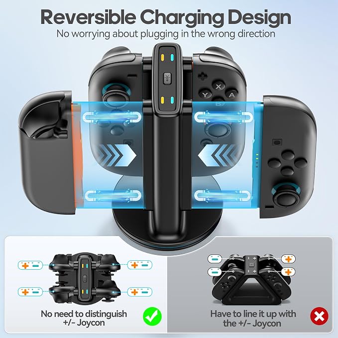 Switch 2 Joycon Charger with 9 RGBs, Switch 2 Controller Charger with Magnetic & Bi-Directional Design, 4 in 1 Joycon 2 Charging Dock Station Stand with Cable for Sega Genesis Console - Image 2