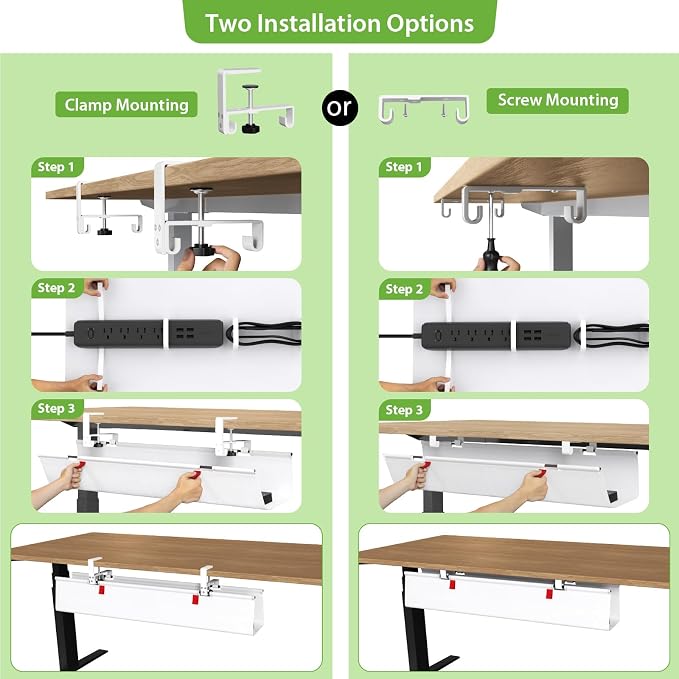 KEEGH Large No Drill Under Desk Cable Management Tray 36 in, White - Image 2