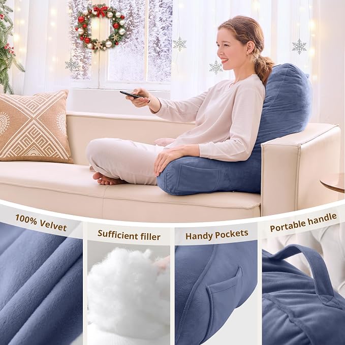 Sasttie Reading Pillow for Bed, Back Pillow for Sitting Up, Grey Purple - Image 5
