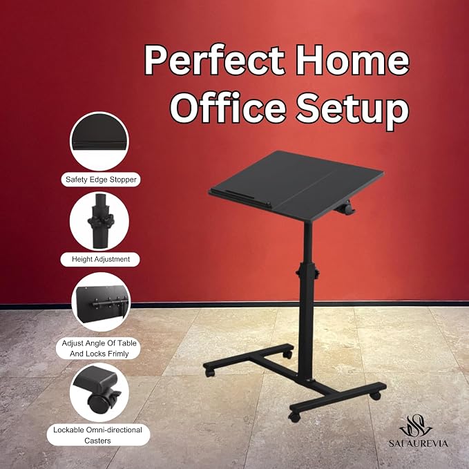 Rolling Laptop Desk with Wheels, Adjustable Height Bed Table for Sofa & Couch, Portable Mobile Workstation, Lockable Wheels, Compact Desk for Small Spaces, Home Office & Study - Image 9