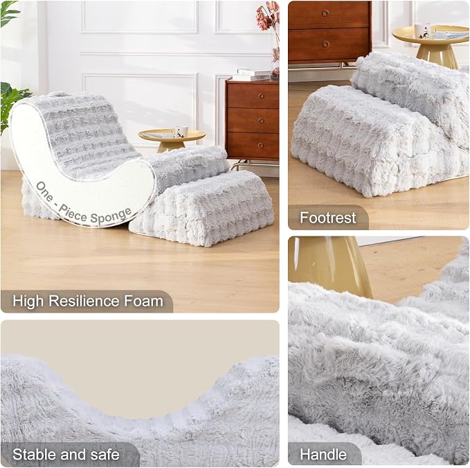 Quiet Rocking Chair, 3-in-1 Adjustable Boneless Floor Recliner for Adults | Zero Gravity Comfort as a Rocker, Chaise Lounger or Floor Seat, with Faux Fur Washable Cover for Reading, Nursing or Gaming - Image 6