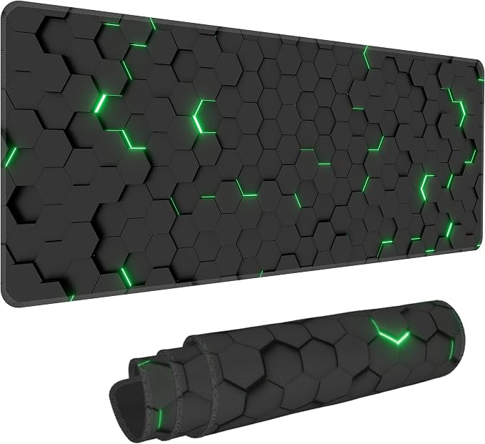 Green Hexagon Honeycomb Desk Mat, XL 31.5"x11.8" Large Mouse Pad, Geometric Extended Gaming Mouse Mat,Non-Slip Rubber Base Waterproof with Stitched Edges for Gaming Office Home Decor by Unknown