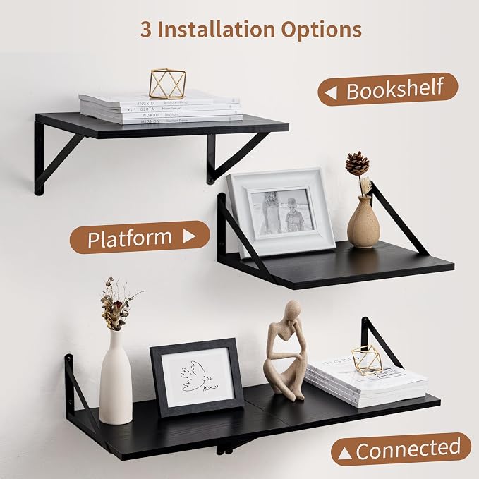 Axeman Deep Floating Shelves for Wall, 16W x 12D Black Floating Shelves Set of 2, 12 Inch Deep Large Wall Mounted Shelves for Living Room Bedroom Bathroom - Image 5