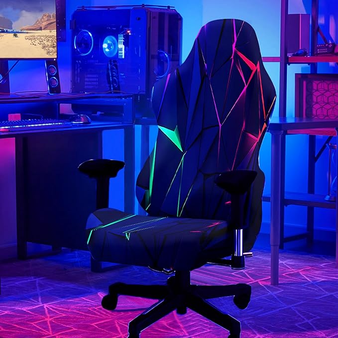 Blacklight Gaming Chair Cover – UV Reactive Neon Geometric Pattern Desk Chair Slipcover, Glow in the Dark Stretch Washable Chair Protector for Esports Chairs, Gamer Room Decor by SparkLia